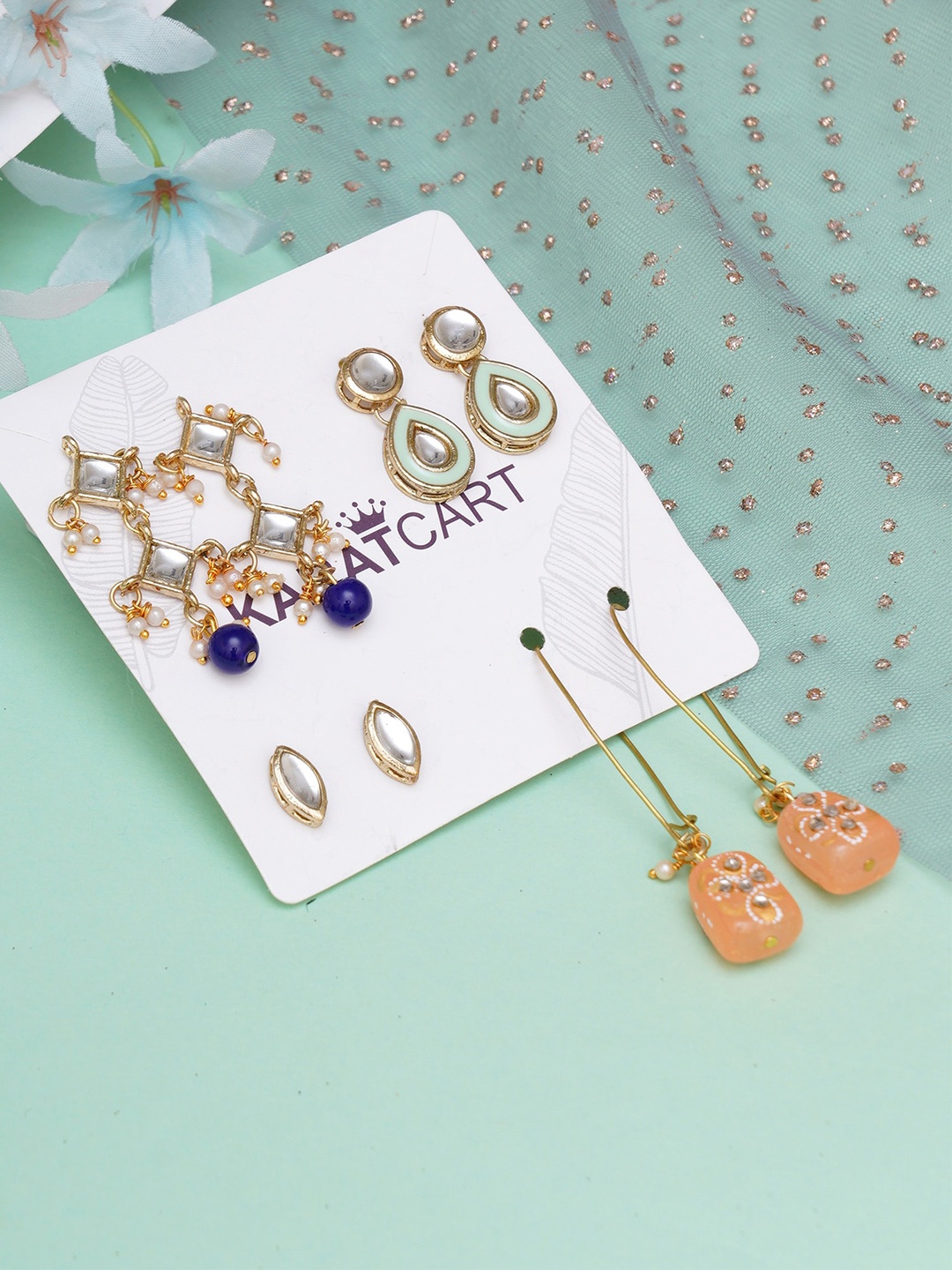 

KARATCART Women Set Of 4 Gold-Plated & White Classic Drop Earrings