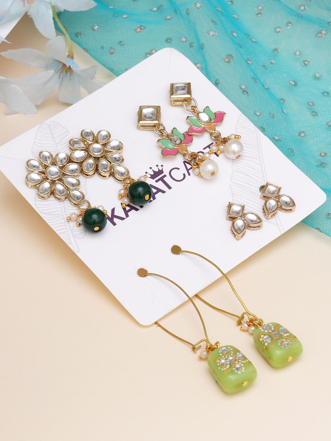 

KARATCART Women Set of 4 Classic Drop Earrings, Multi