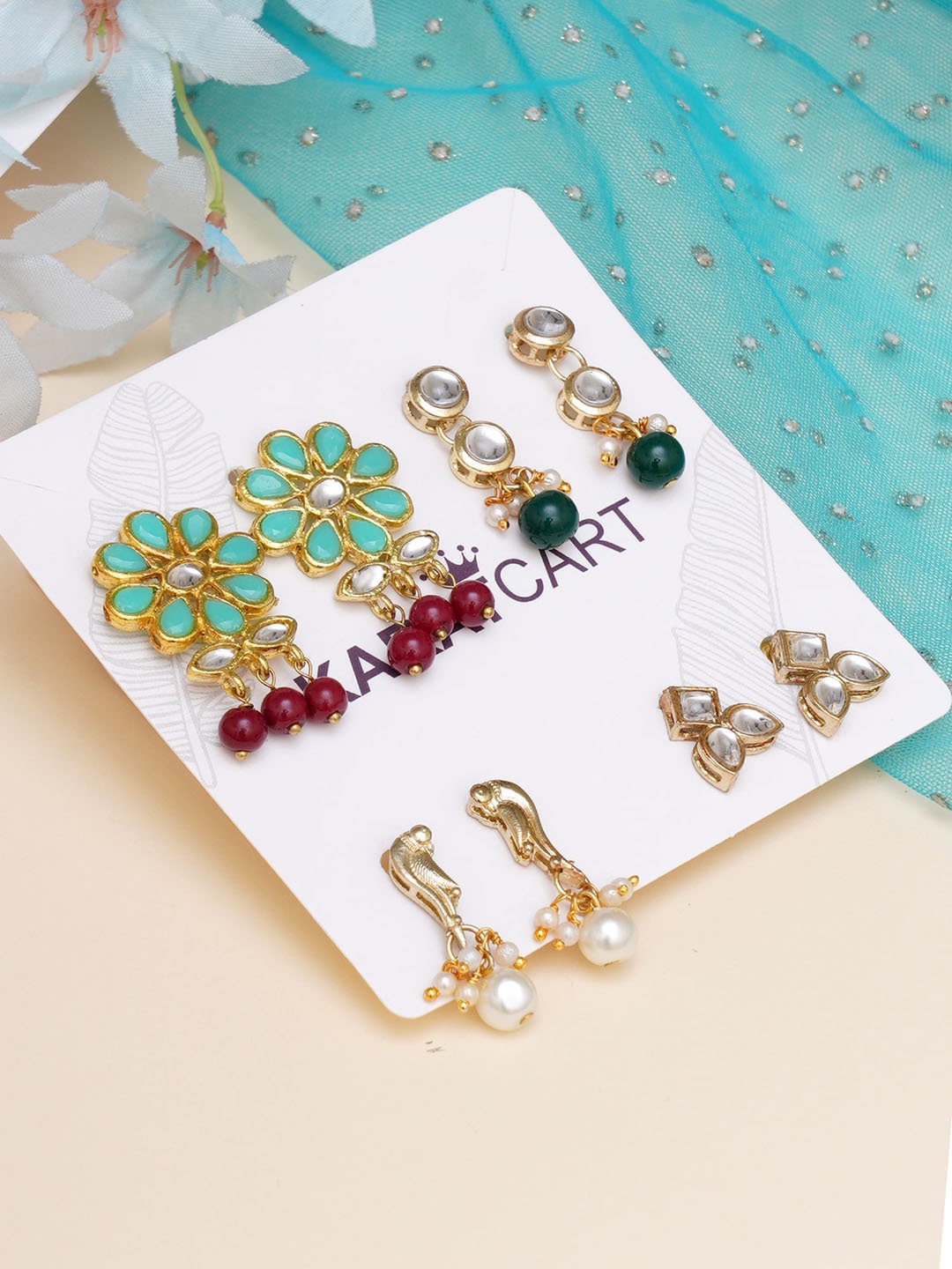 

KARATCART Women Sea Green & Red Classic Studs Earrings