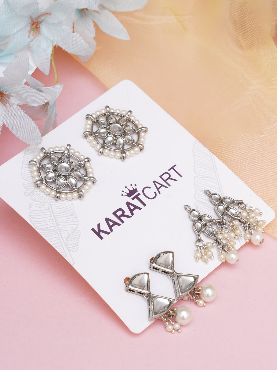 

KARATCART Set oF 3 Silver-Plated Classic Studs Earrings