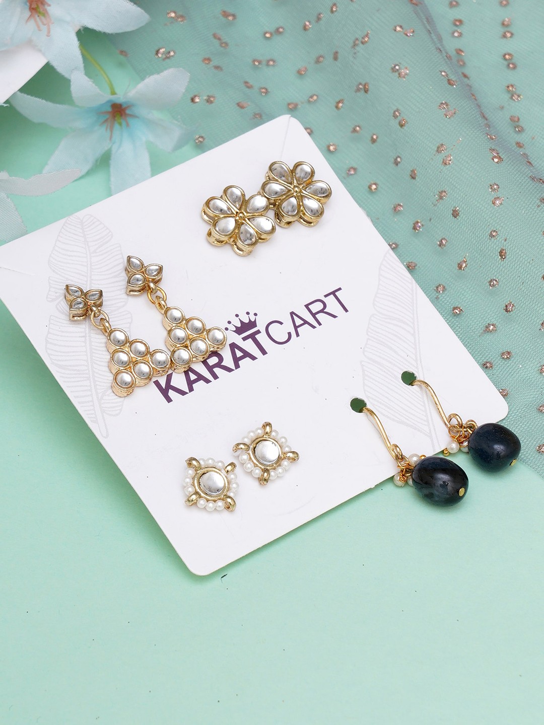 

KARATCART Set Of 4 Gold-Plated Classic Drop Earrings, Multi