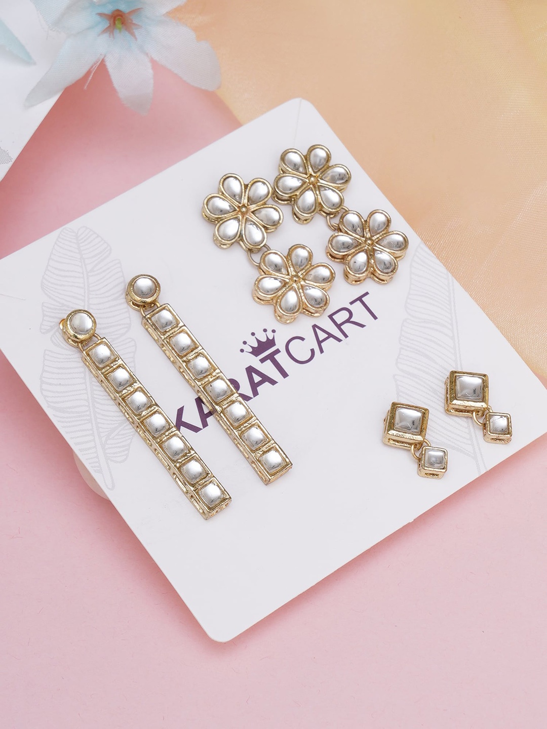 

KARATCART Set of 3 Gold-Plated Classic Drop Earrings