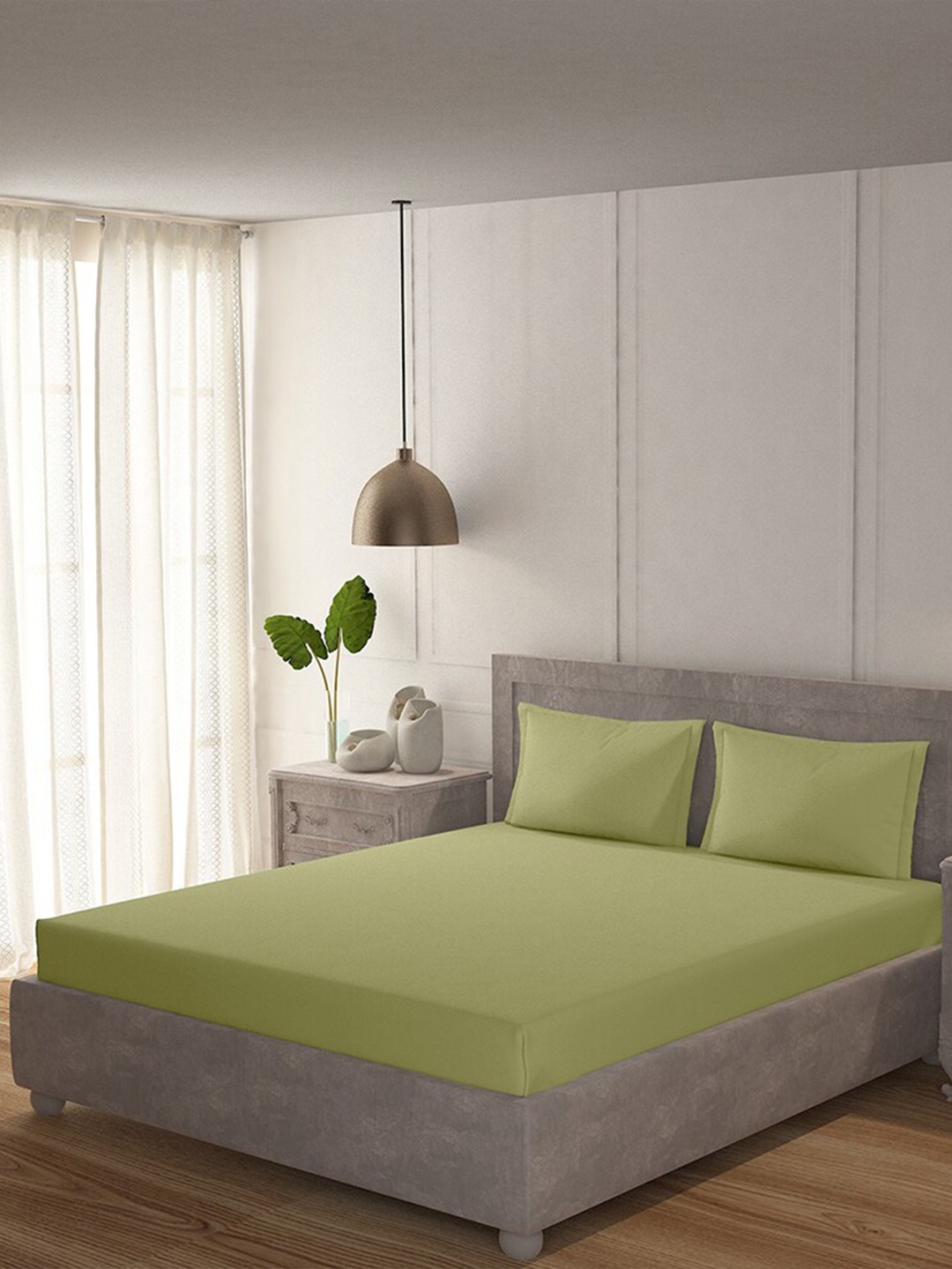 

Duroflex 200 TC Queen Cotton Bedsheet with 2 Pillow Covers, Green