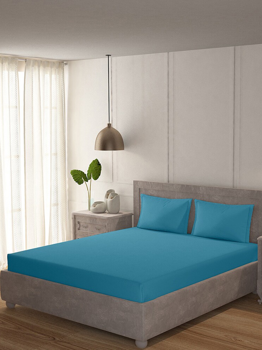 

Duroflex 200 TC Queen Cotton Bedsheet with 2 Pillow Covers, Blue