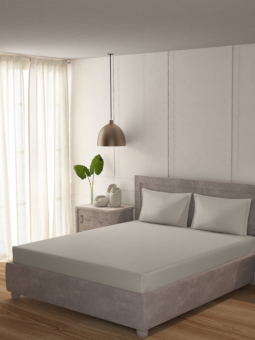 

Duroflex 300 TC King Cotton Bedsheet with 2 Pillow Covers, Off white