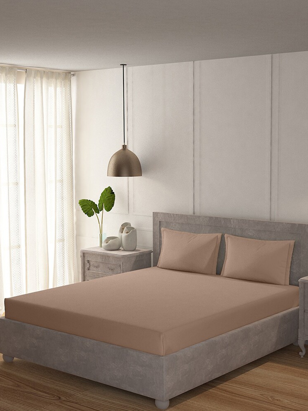 

Duroflex 200 TC King Cotton Bedsheet with 2 Pillow Covers, Taupe