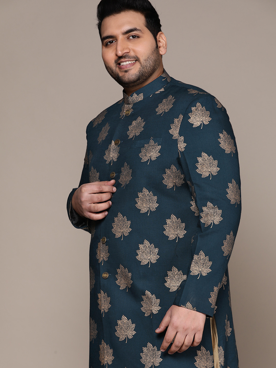 

KISAH PLUS Men Ethnic Motifs Printed Sherwani Set, Teal