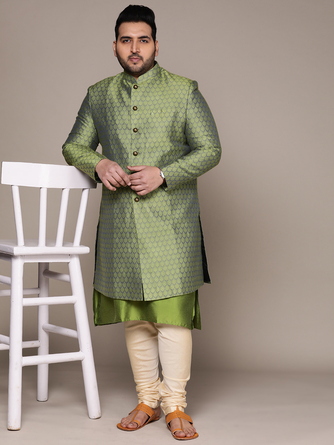 

KISAH PLUS Men Ethnic Motifs Embroidered Sherwani Set, Blue