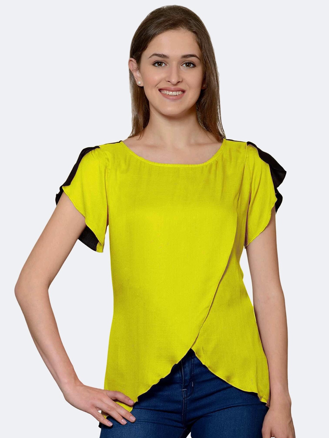 

PATRORNA Women Layered Wrap Top, Yellow