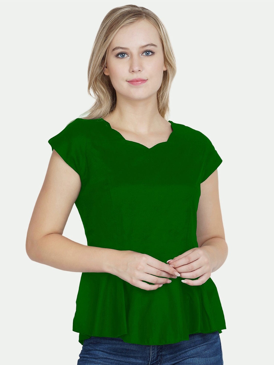 

PATRORNA Women Solid Peplum Top, Green
