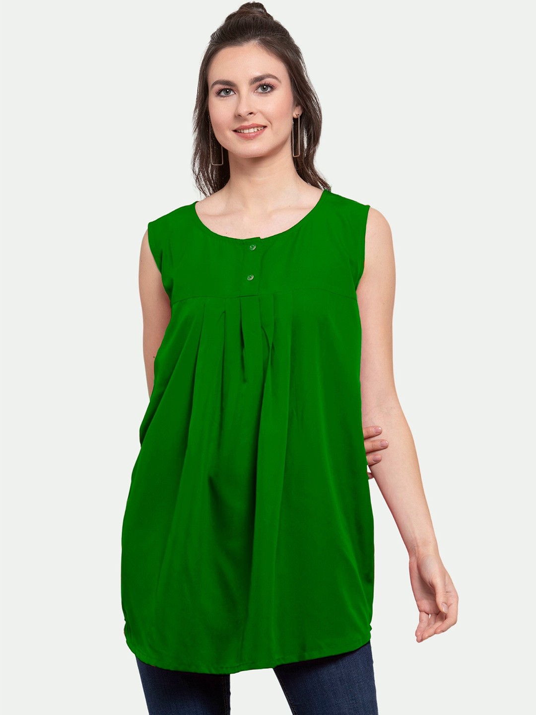 

PATRORNA Women Solid Empire Top, Green