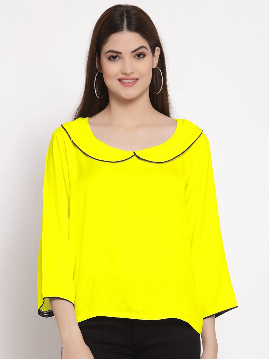

PATRORNA Women Solid Peter Pan Collar Top, Yellow