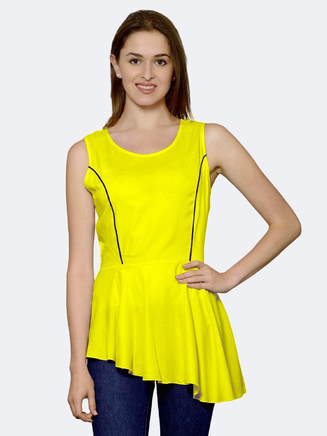 

PATRORNA Women Solid Peplum Top, Yellow