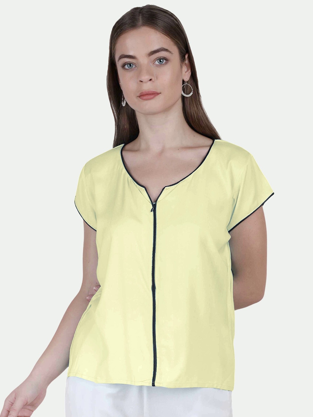 

PATRORNA Plus Size Round Neck Regular Top, Yellow