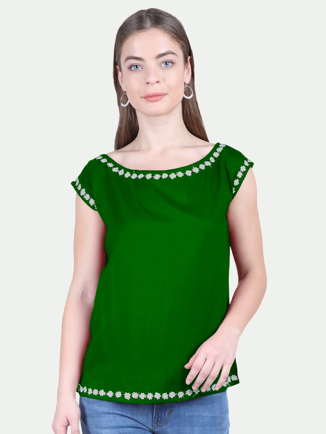 

PATRORNA Women Solid Extended Sleeves Top, Green