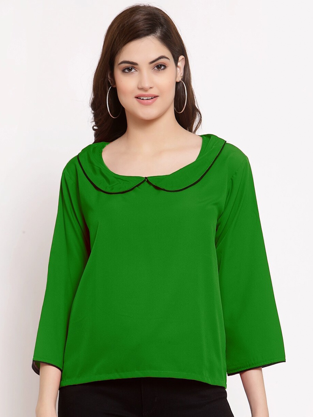

PATRORNA Green Tie-Up Neck Top