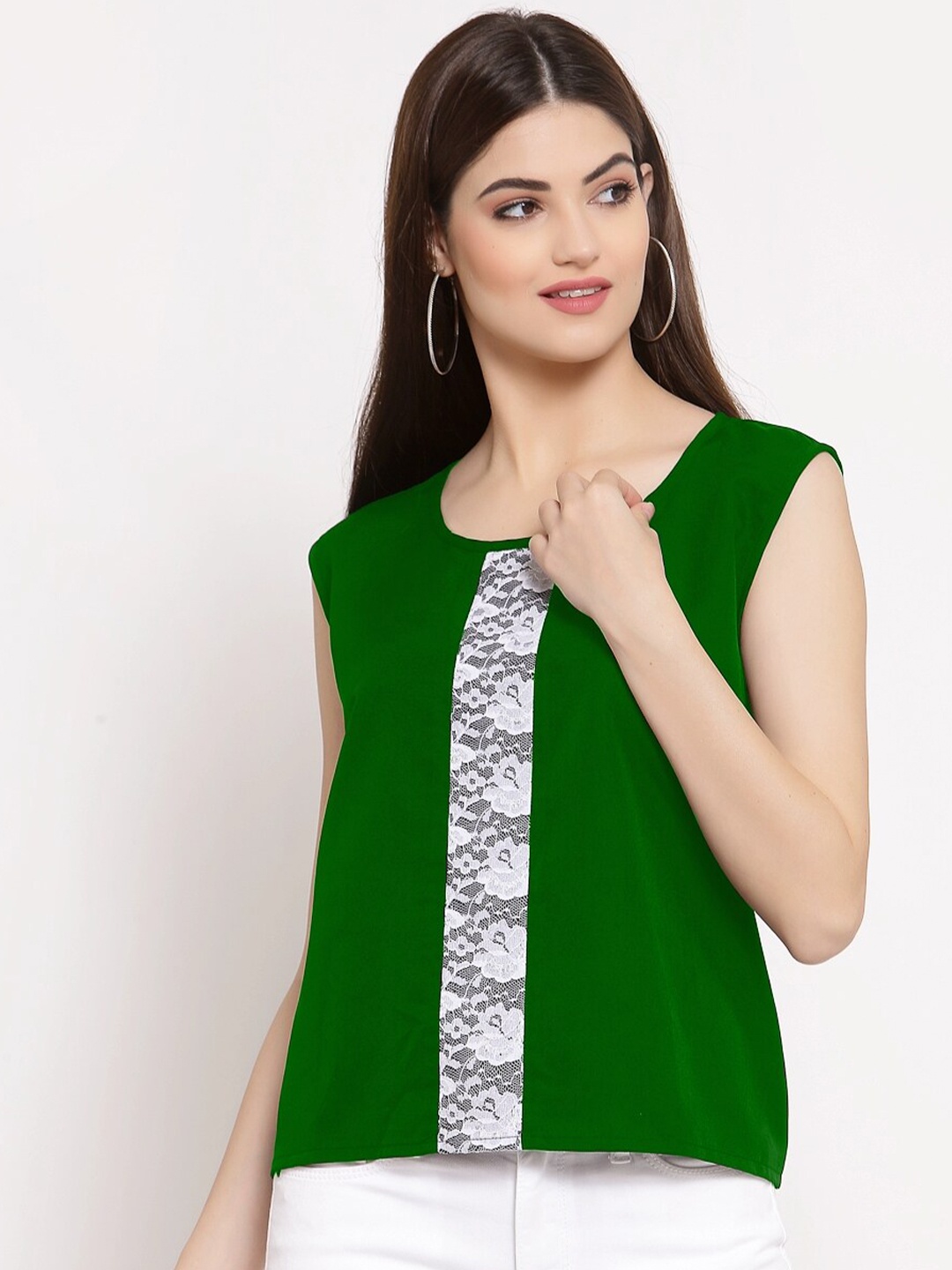 

PATRORNA Green Solid Sleeveless Top