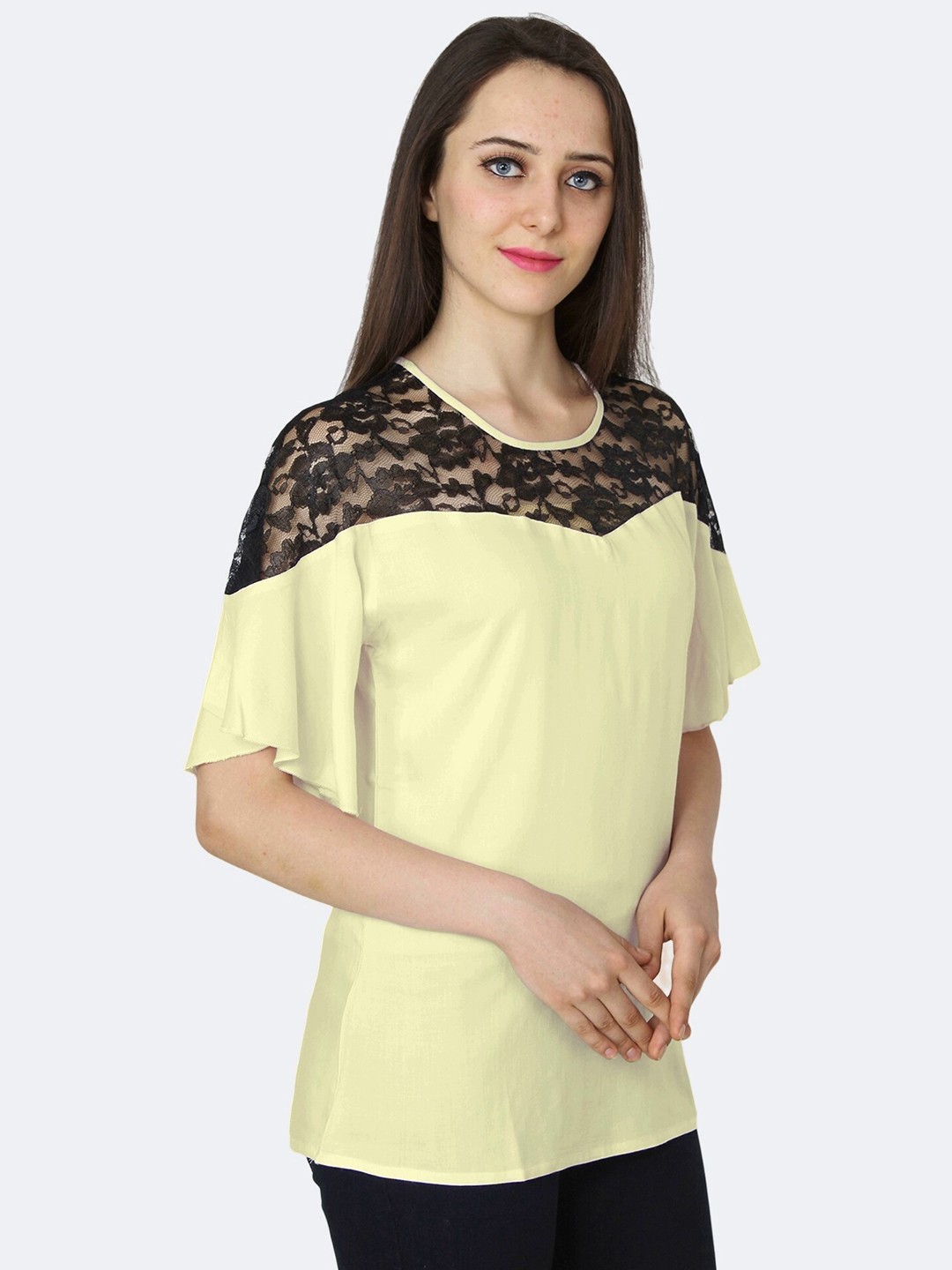 

PATRORNA Black & Cream Kimono Sleeves Top