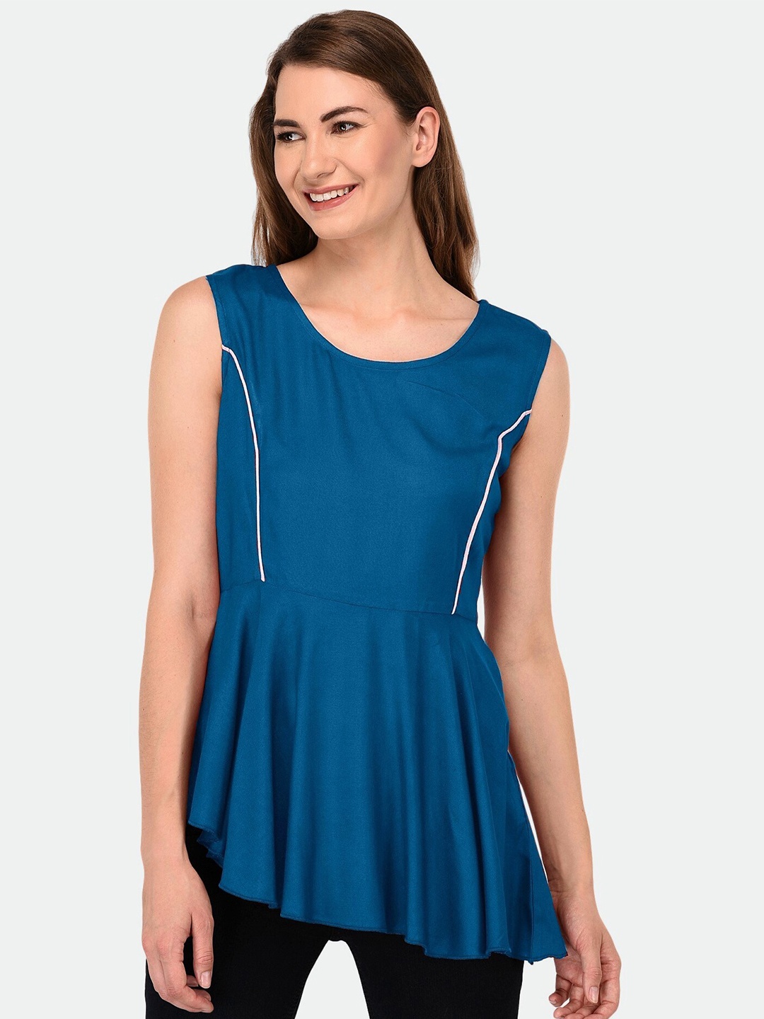 

PATRORNA Women Blue Solid Princess Line Peplum Top