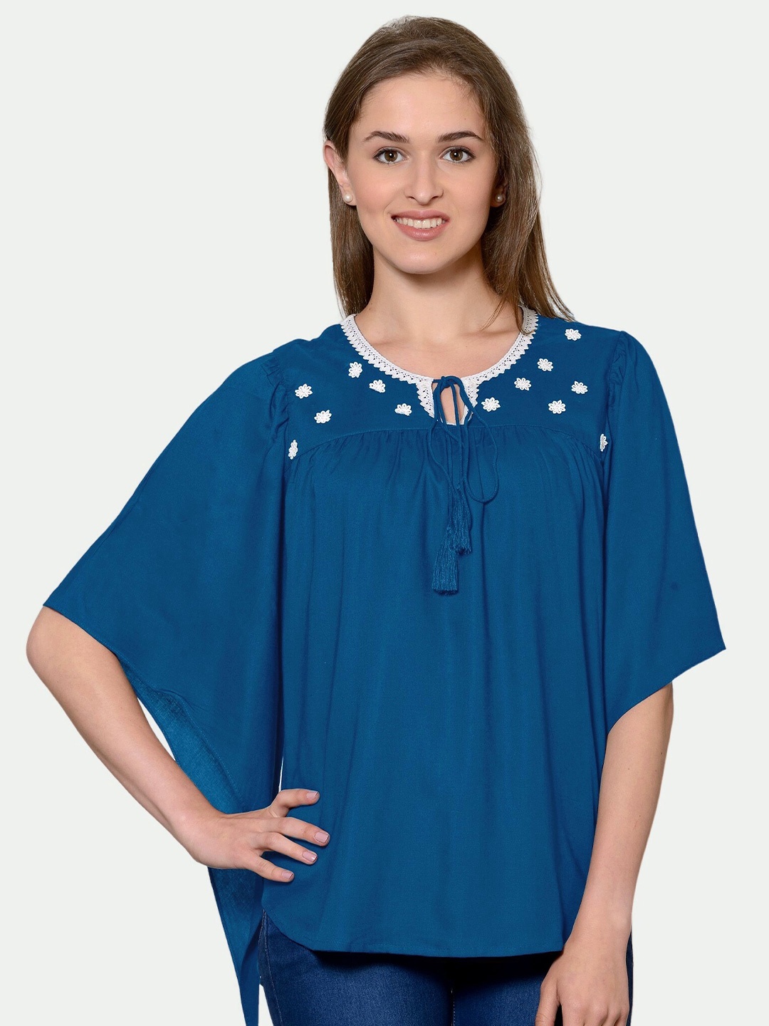 

PATRORNA Women Tie-Up Neck Top, Blue