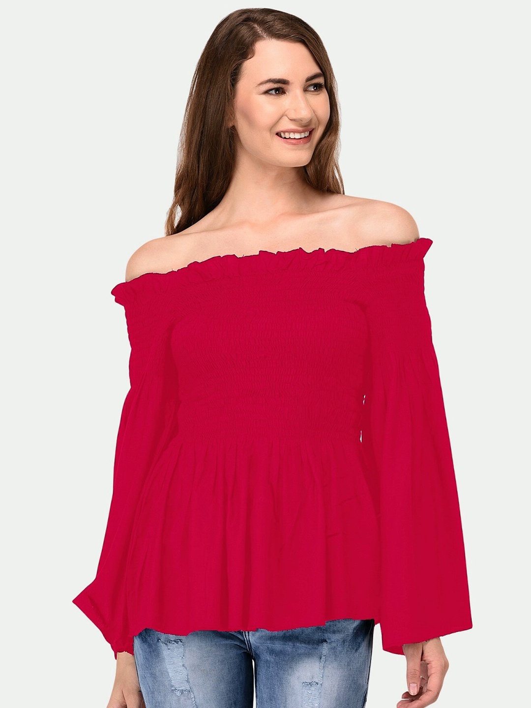 

PATRORNA Women Off-Shoulder Bardot Top, Pink
