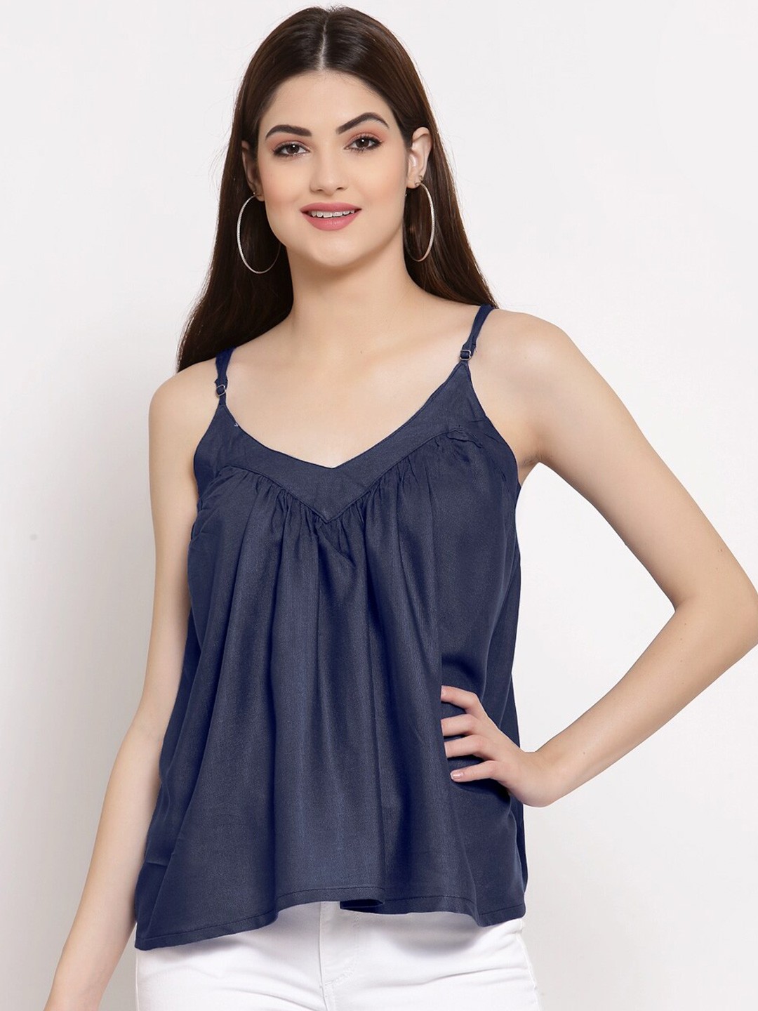 

PATRORNA Women Navy Blue Solid Shoulder Straps Top