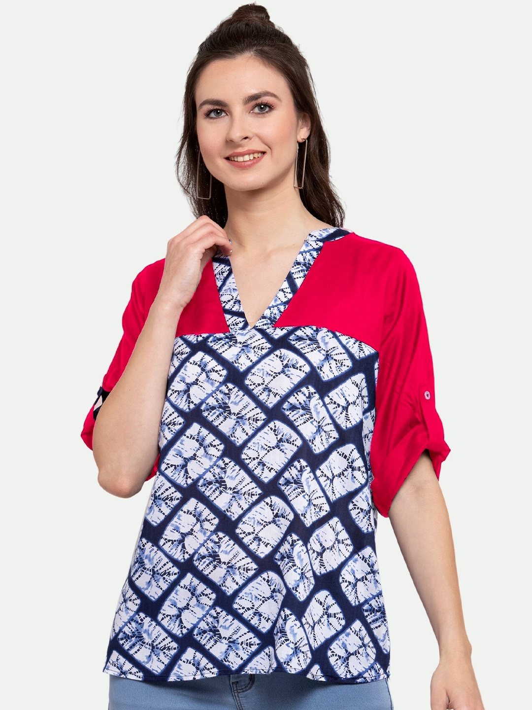 

PATRORNA Women Print Top, Blue