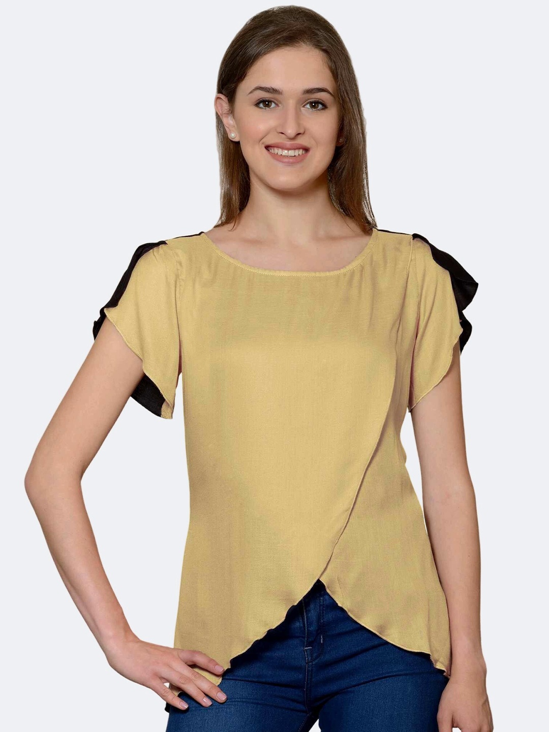 

PATRORNA Women Layered Wrap Top, Gold