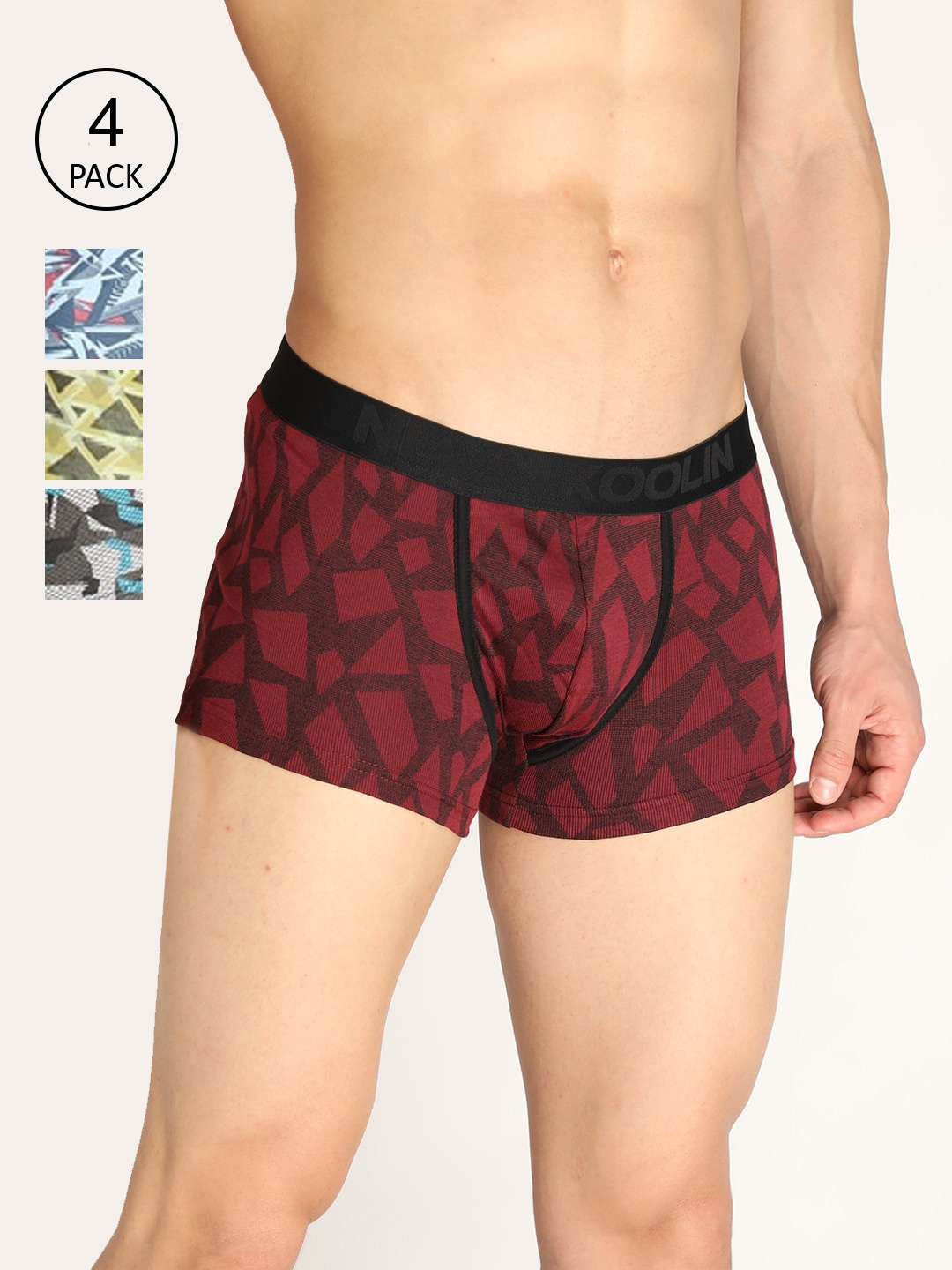 

NEVA Men Pack of 4 Printed Anti-Microbial Trunks, Maroon