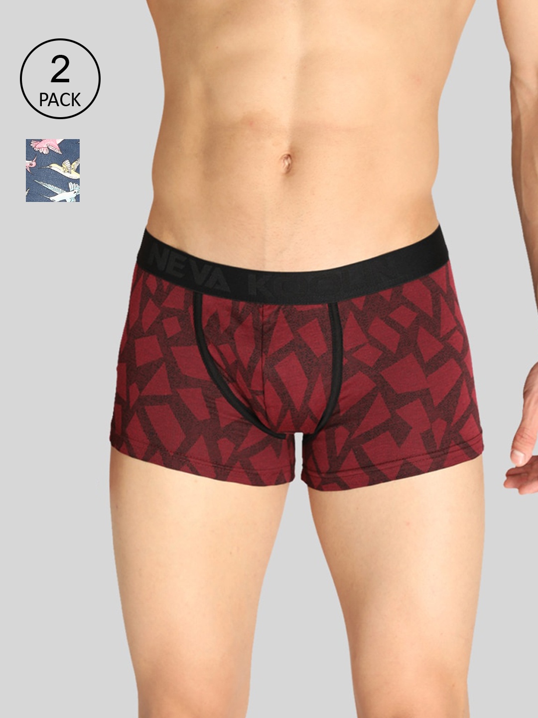 

Neva Men Pack of 2 Koolin Printed Short Trunks KL02-WM, Maroon