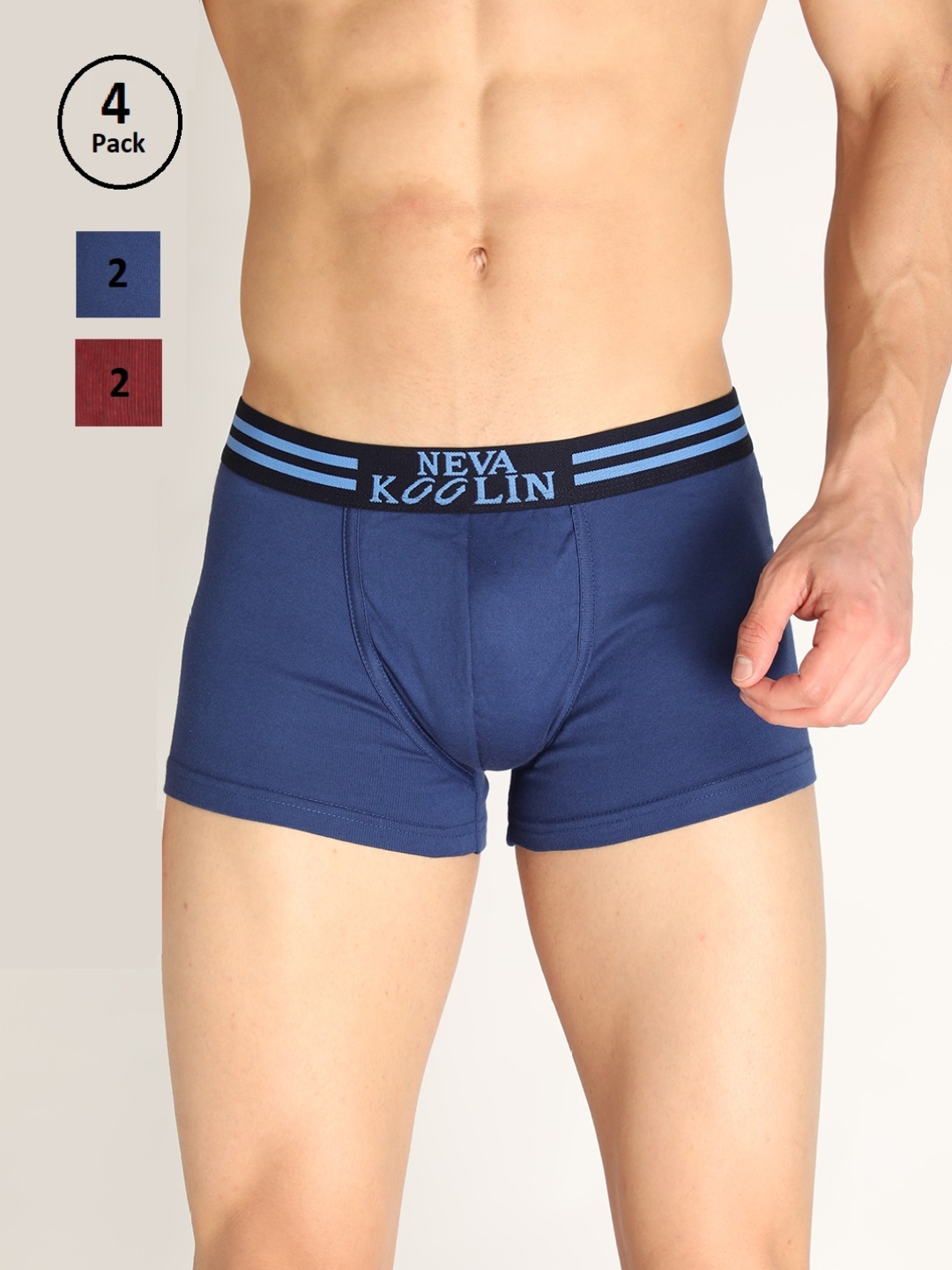 

NEVA Men Pack of 4 Pure Cotton Solid Trunks KL01AM, Blue