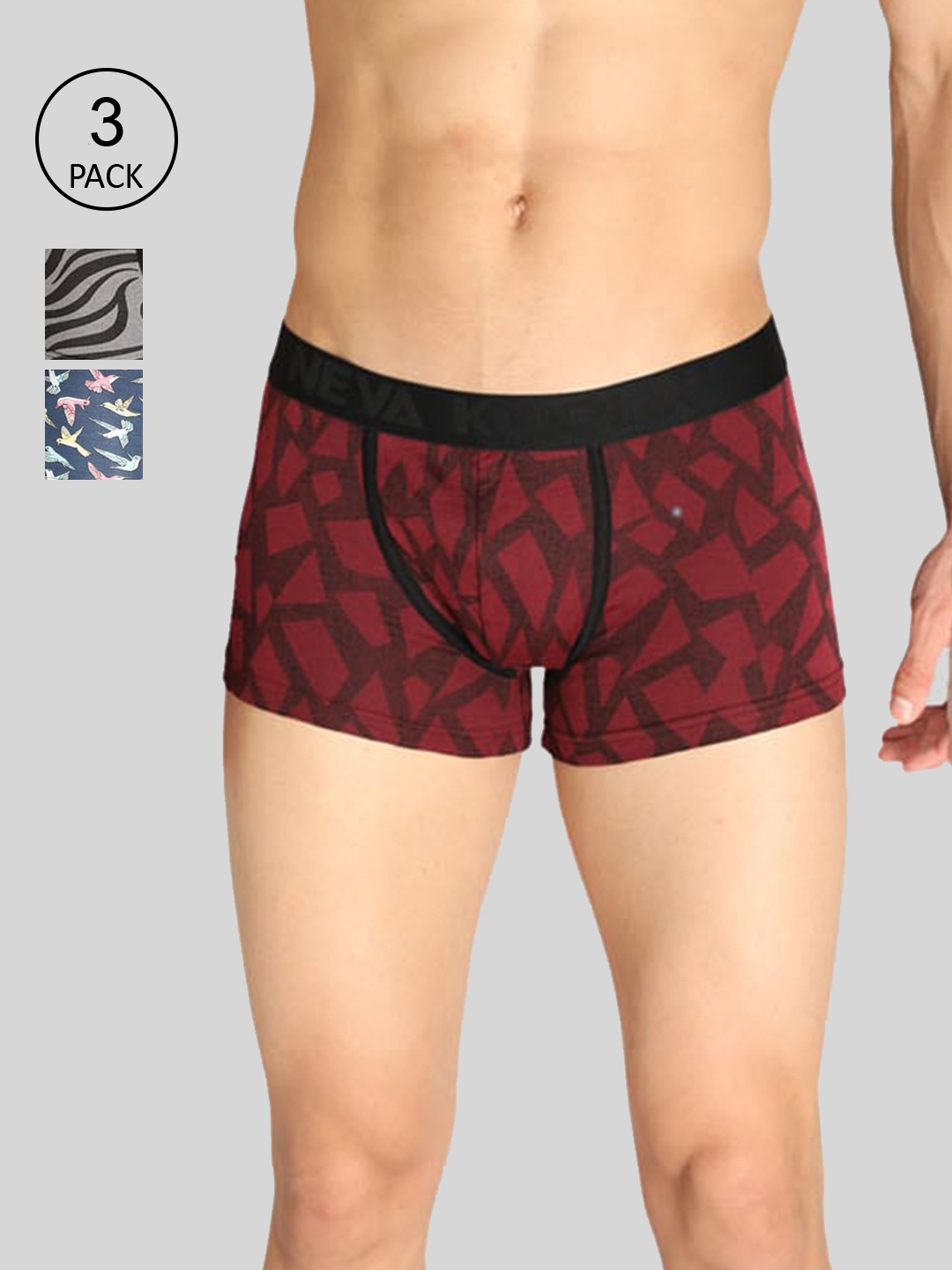 

NEVA Men Pack Of 3 Printed Short Trunks, Red