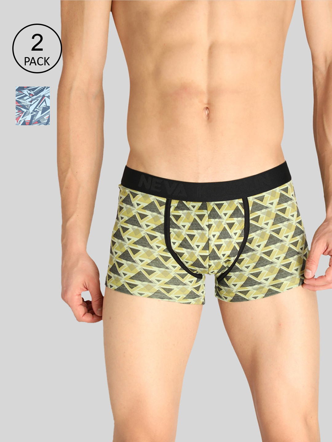 

NEVA Men Pack of 2 Koolin Printed Short Trunks, Green