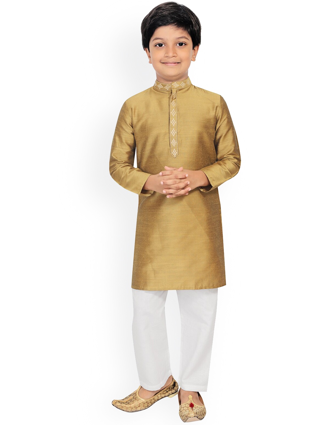 

SALWAR STUDIO Boys Gold-Toned Art Silk Kurta with Pyjamas
