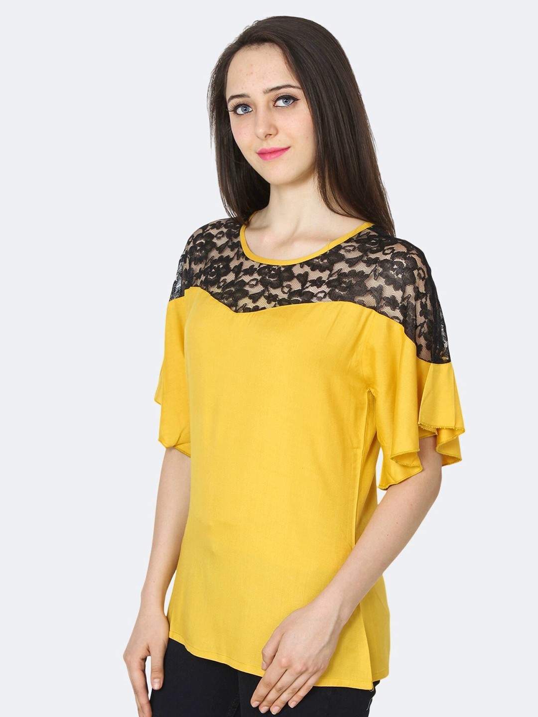 

PATRORNA Women Black & Yellow Print Top