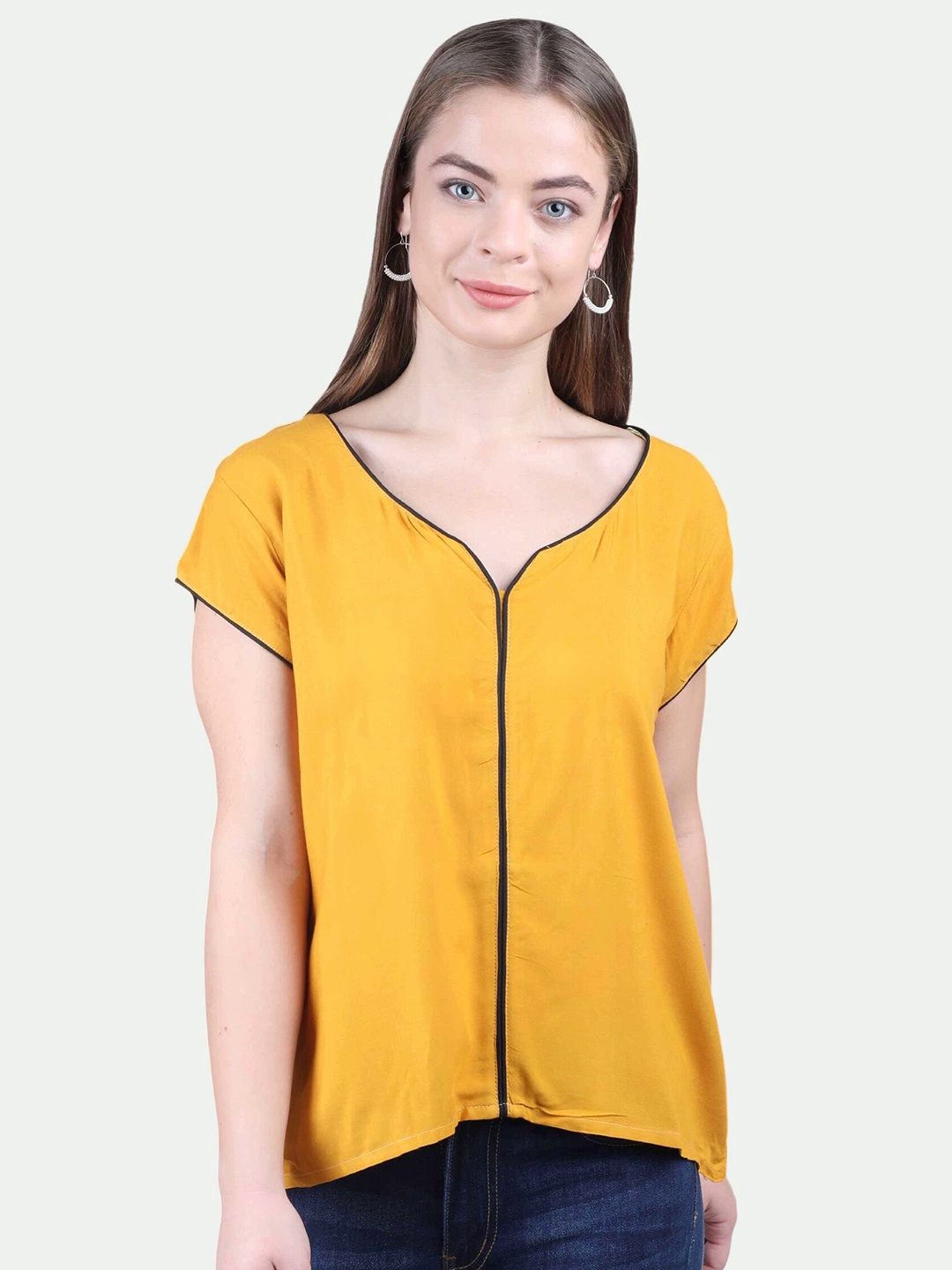 

PATRORNA Women Mustard Yellow & Black Top