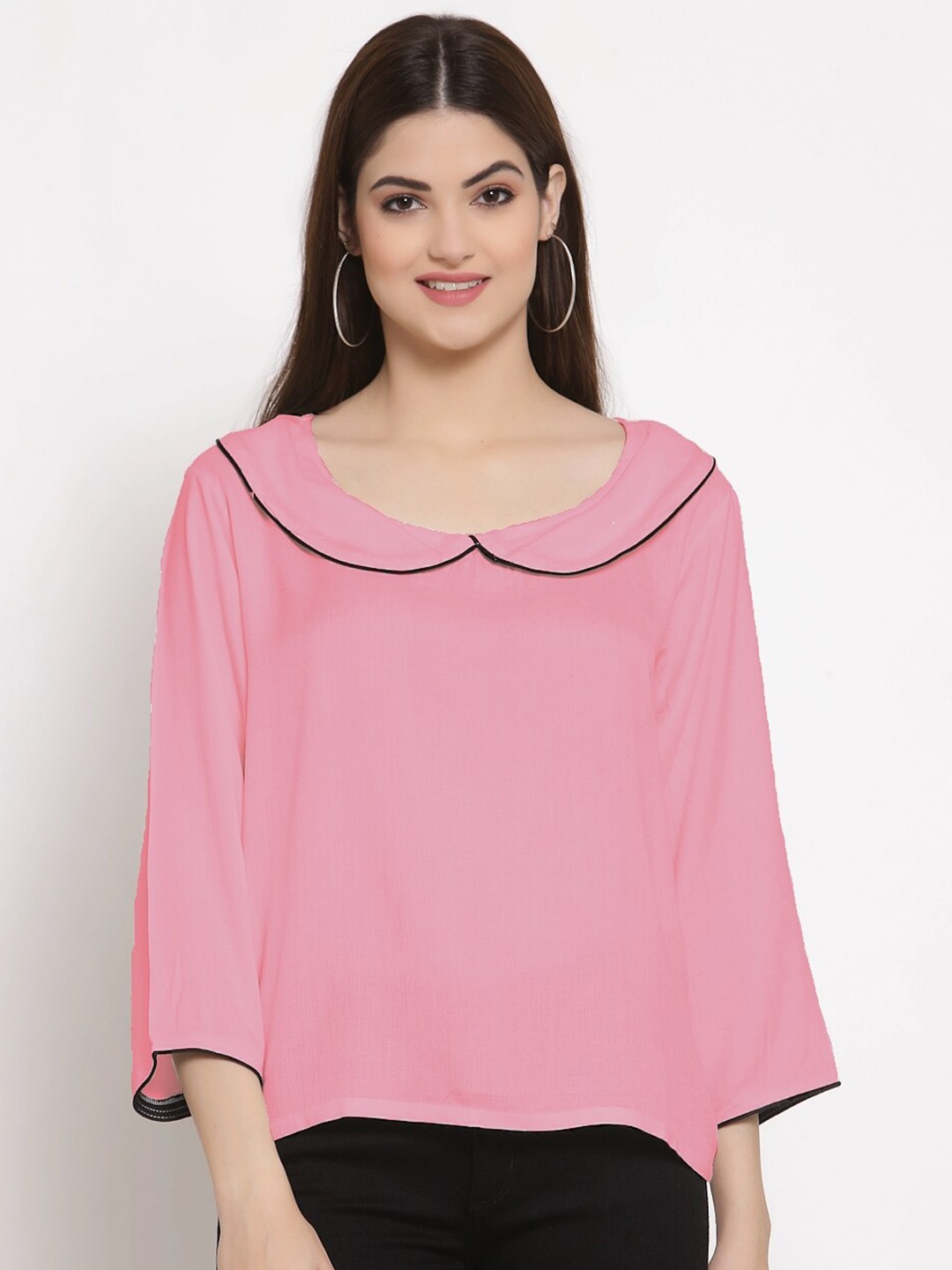 

PATRORNA Women Pink Peter Pan Collar Top