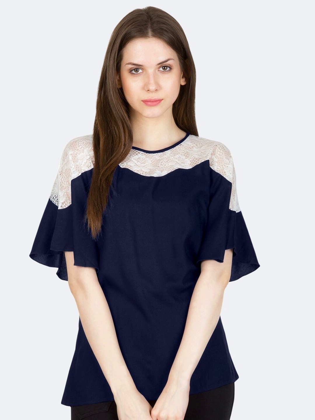 

PATRORNA Women Navy Blue & White Top