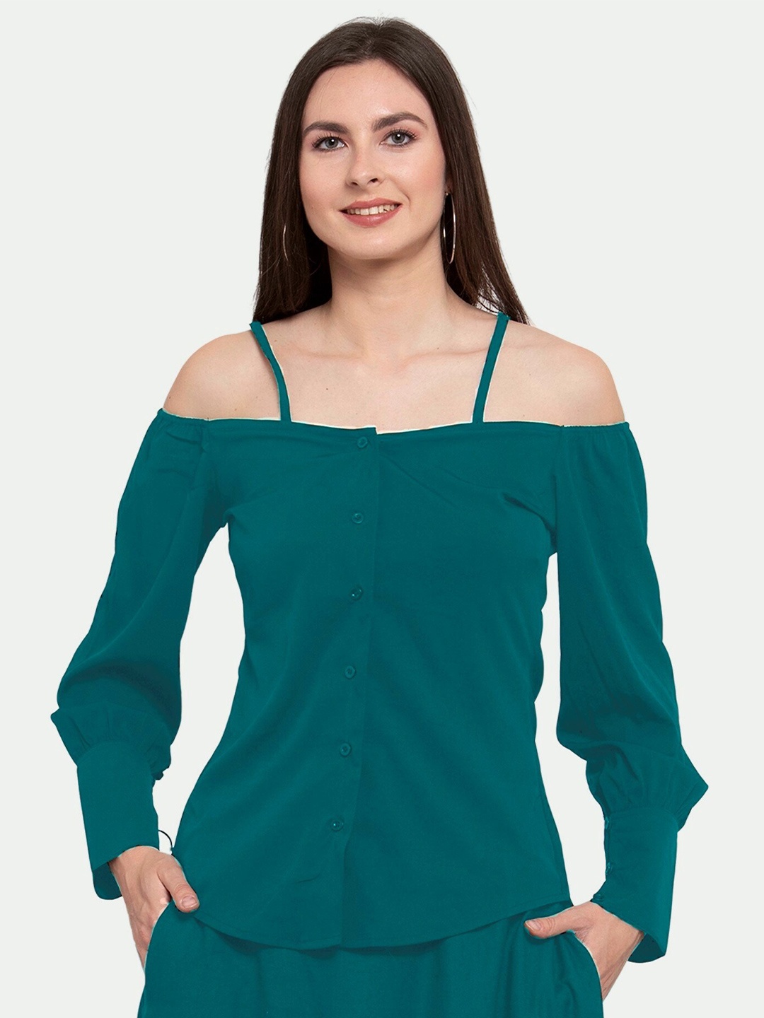 

PATRORNA Women Green Shirt Style Top