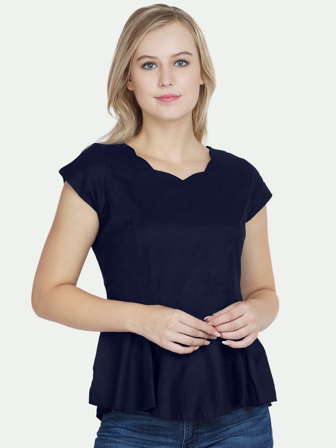 

PATRORNA Women Blue Extended Sleeves Accordion Pleats Top