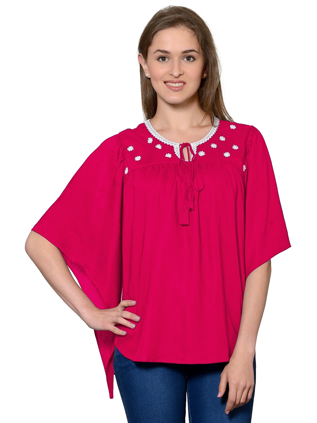 

PATRORNA Women Pink Tie-Up Neck Kaftan Top