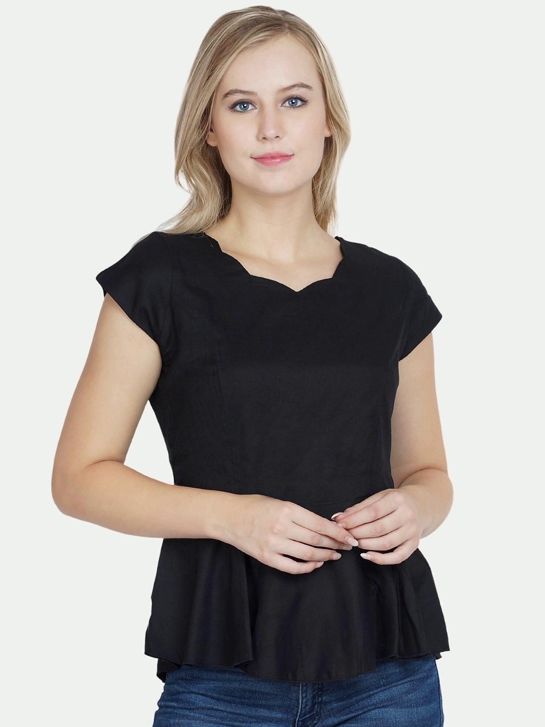 

PATRORNA Women Black Accordion Pleats Peplum Top