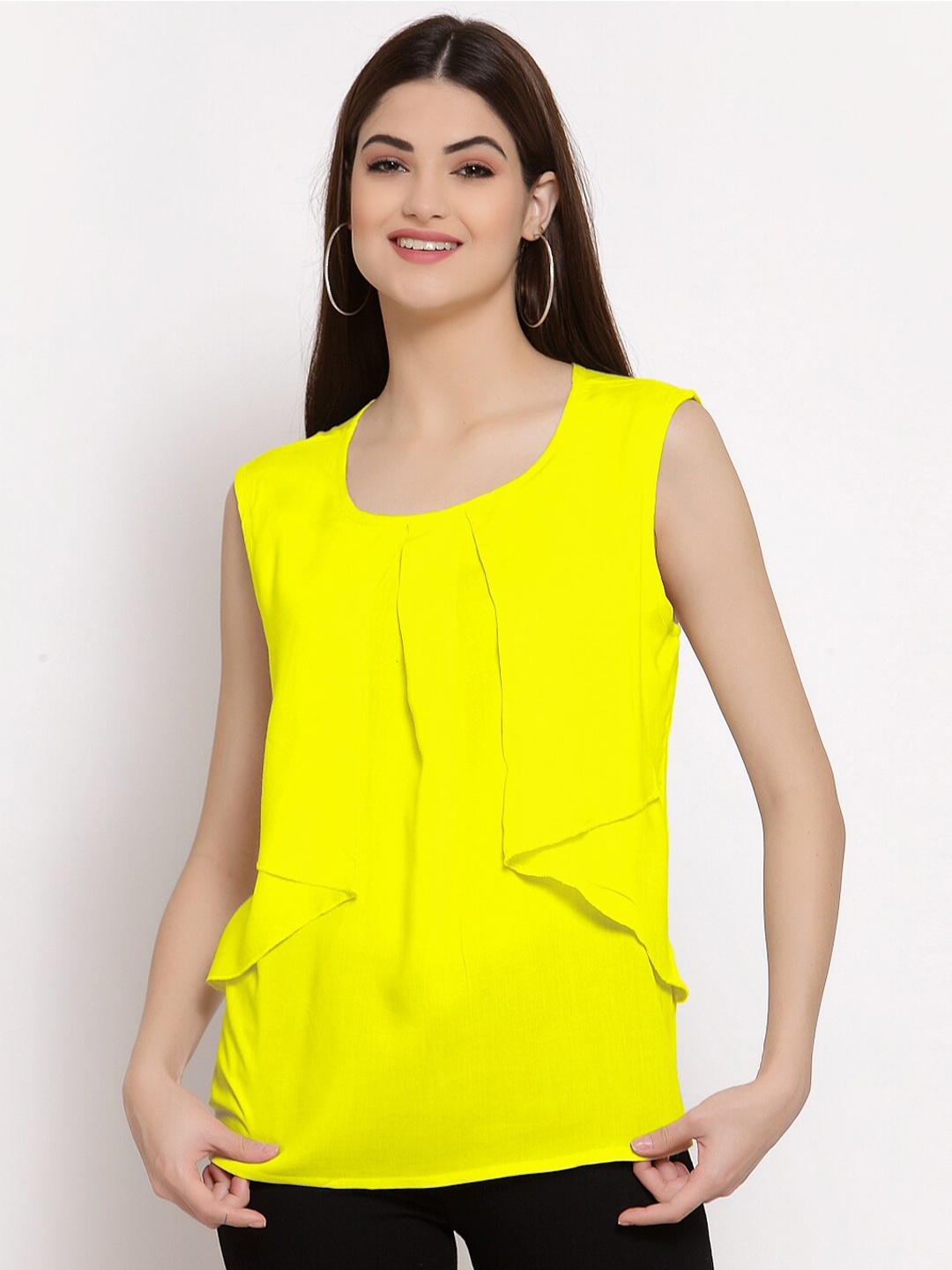 

PATRORNA Women Yellow Sleeveless Layered Top