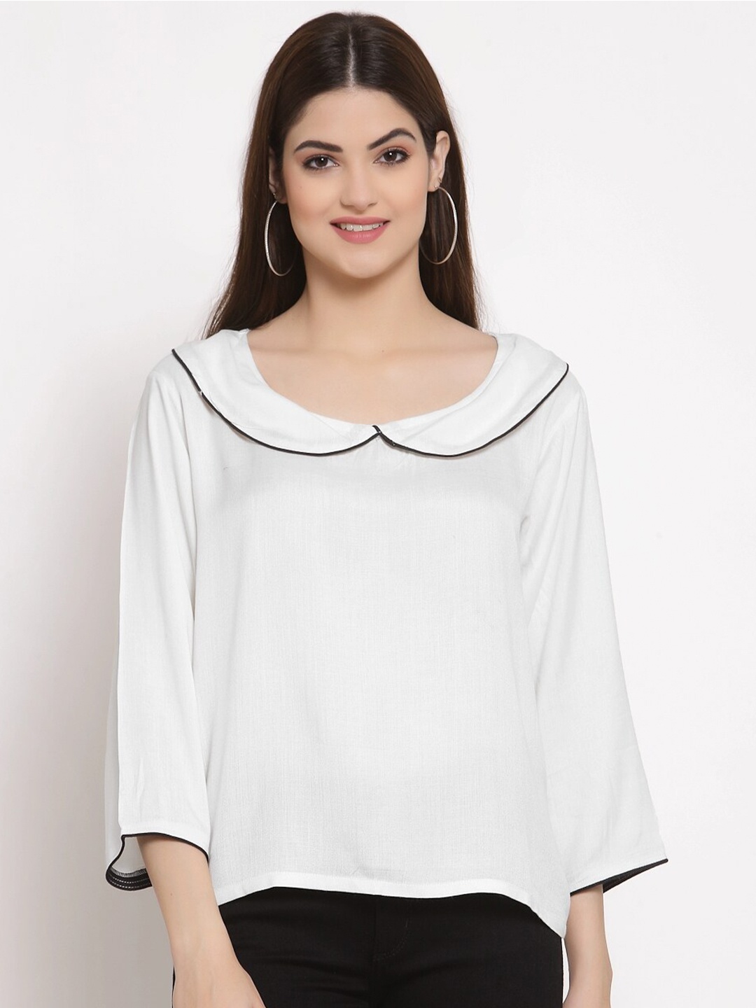 

PATRORNA Women White Peter Pan Collar Top