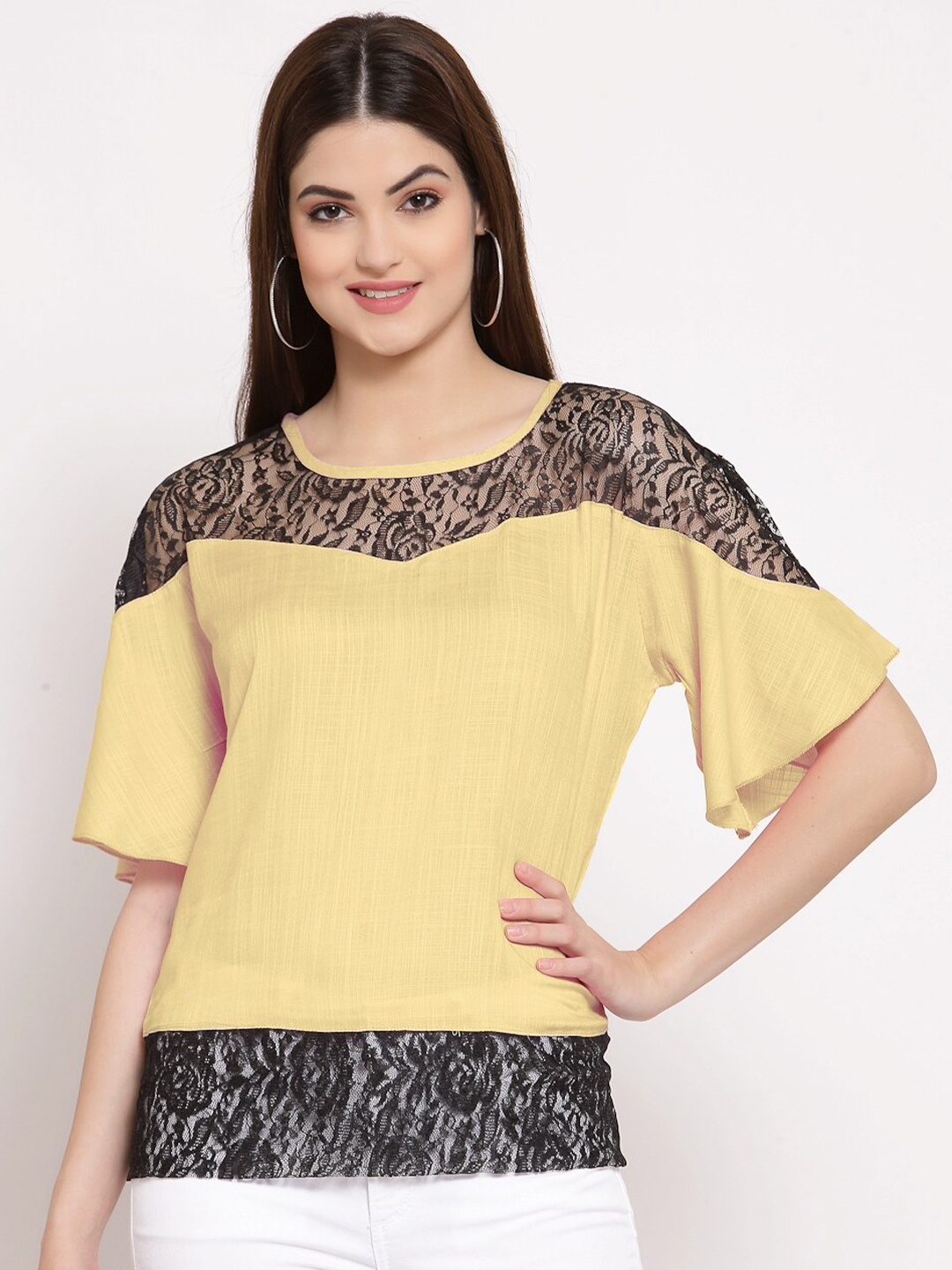 

PATRORNA Women Yellow & Black Top