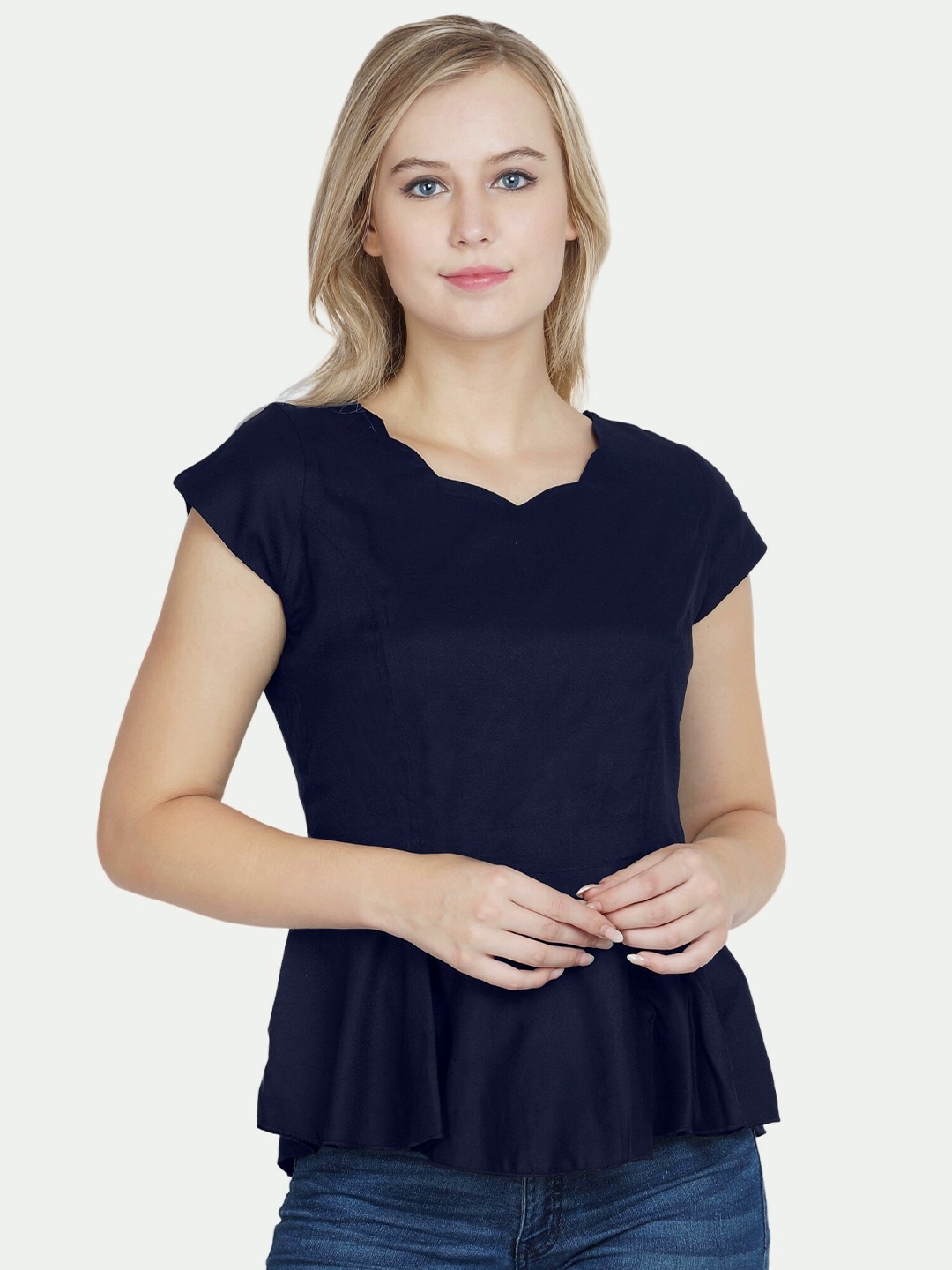 PATRORNA Women Blue Accordion Pleats Peplum Top