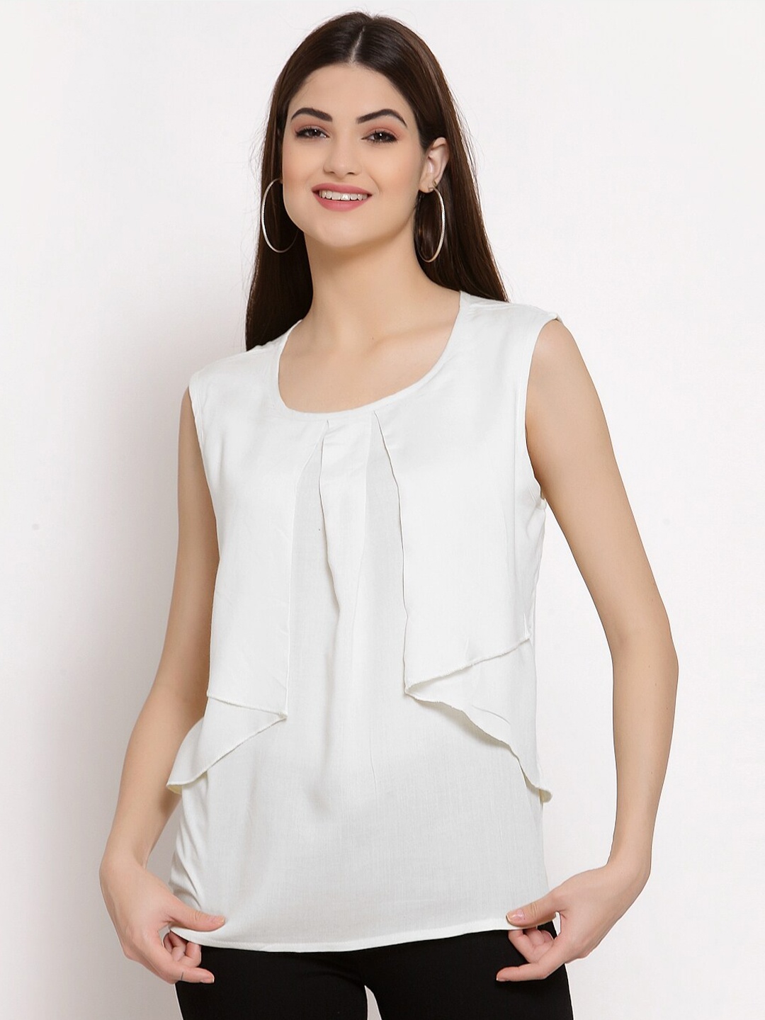 

PATRORNA Women White Solid Layered Top