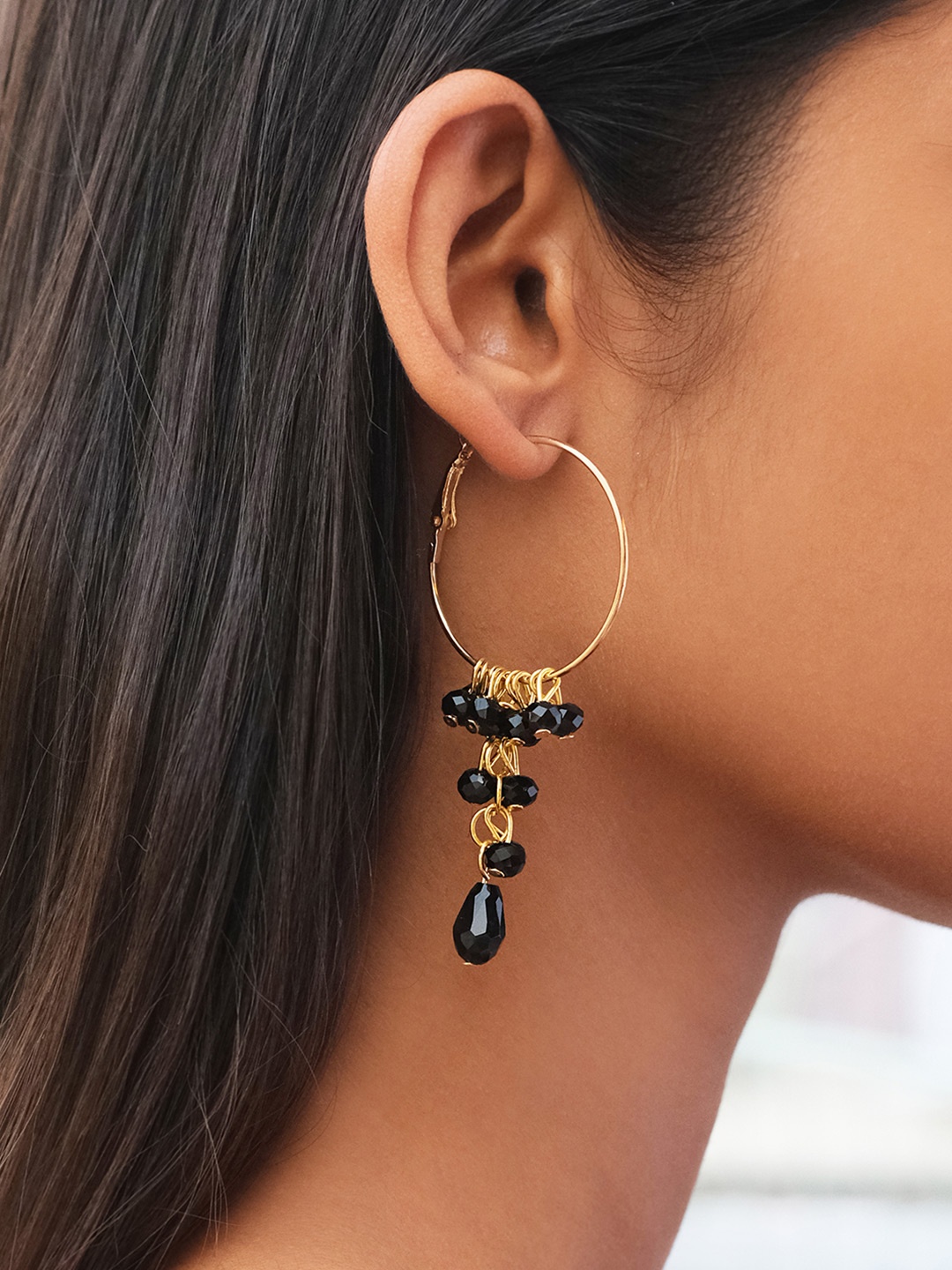 

Ayesha Gold-Plated & Black Rhinestone Gold Oversized Hoops