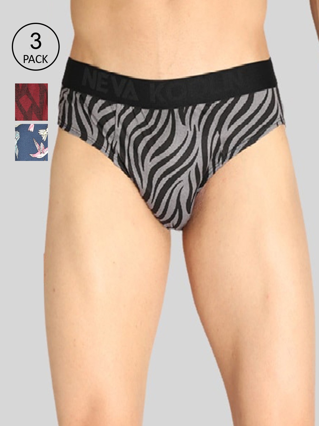 

NEVA Men Pack Of 3 Koolin Printed Anti-Microbial V-Shape Briefs, Black