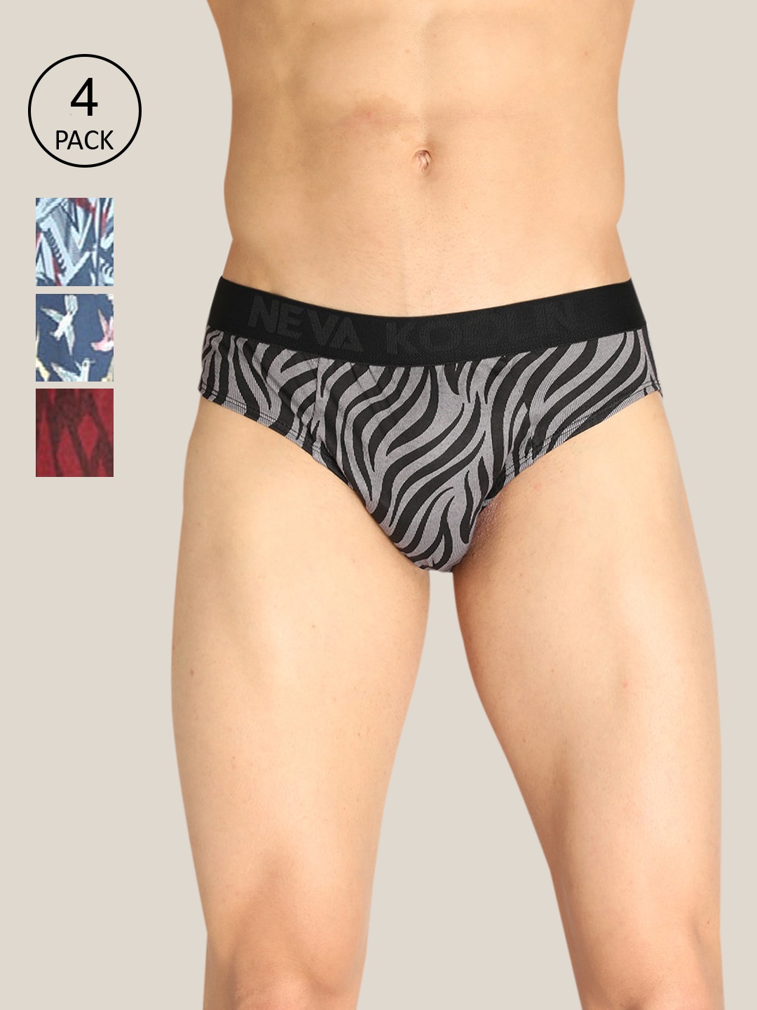 

NEVA Men Pack of 4 Koolin Printed V-Shape Hipster Briefs KL221, Grey